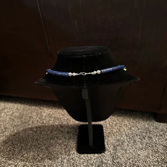 Hand Crafted Lapis Lazuli, Mother of Pearl & Sterling Silver Necklace - Picture 4 of 4